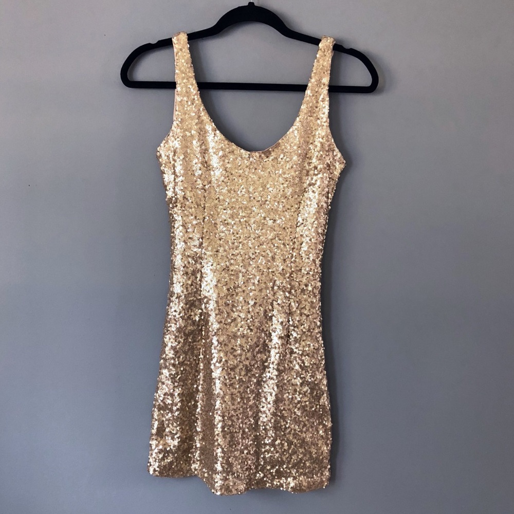 Tobi gold sequin mini party dress